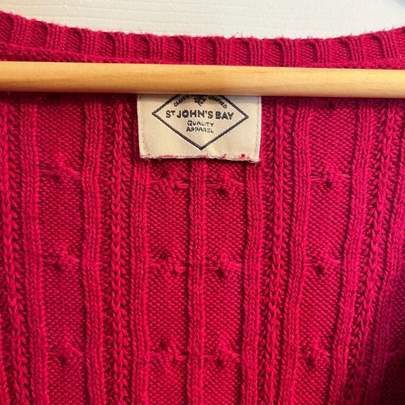 ❤️St John’s  Bay women cable knit sweater L or XL fucsia pink v neck rel… - Picture 2 of 5